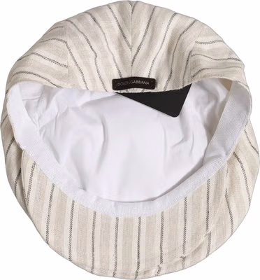 Men Off White Striped Linen Newsboy Capello Hat