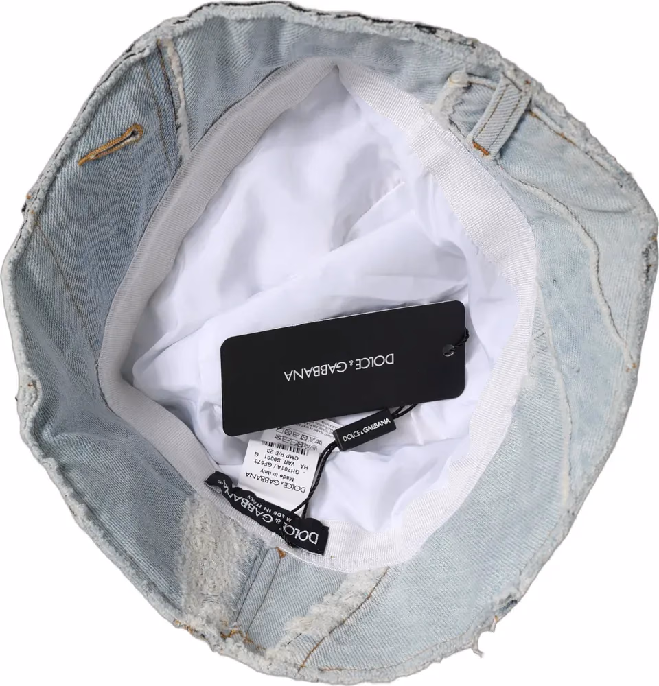 Men Blue Patchwork Cotton Denim Bucket Cap Hat