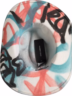 Men White Graffiti Wide Brim Fedora Capello Hat