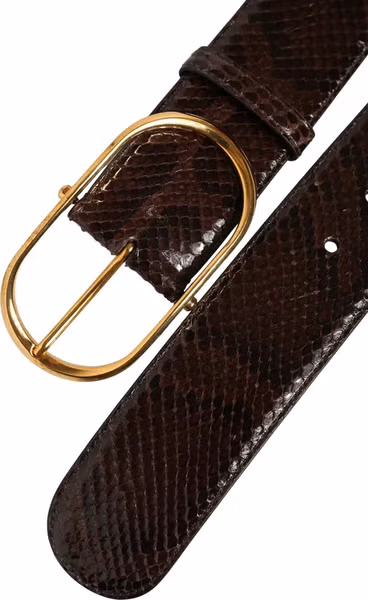 Brown Python Leather Gold Metal Buckle Belt