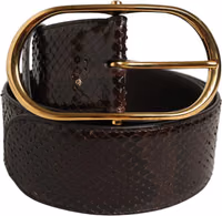Brown Python Leather Gold Metal Buckle Belt 2