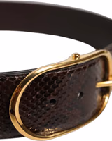 Brown Python Leather Gold Metal Buckle Belt 4