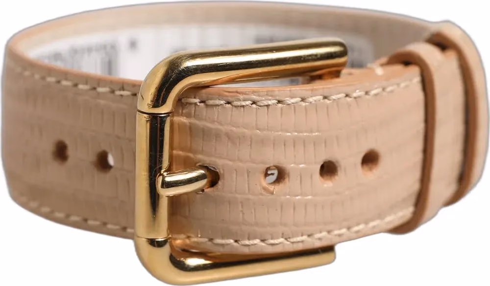 Beige Textured Leather Gold Buckle Belt Strap Bracelet