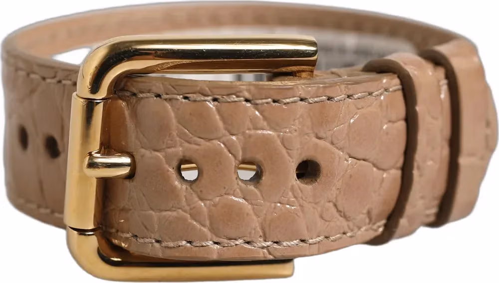 Brown Embossed Leather Gold Buckle Belt Strap Bracelet