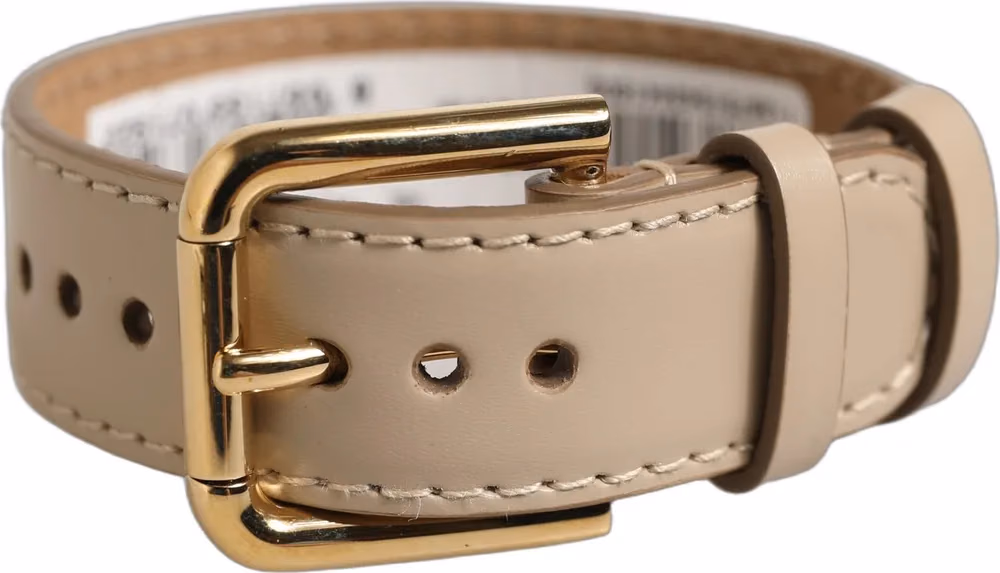 Beige Calfskin Leather Gold Buckle Belt Strap Bracelet