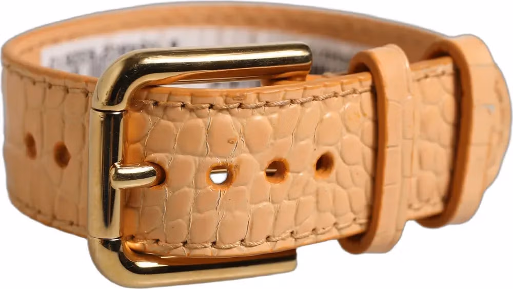 Beige Embossed Leather Gold Buckle Belt Strap Bracelet
