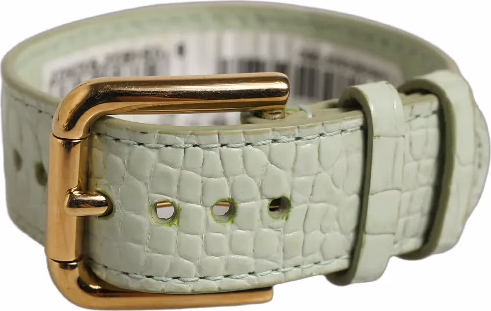 Green Embossed Leather Gold Buckle Belt Strap Bracelet