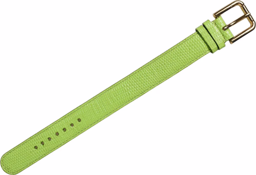 Green Textured Leather Gold Buckle Belt Strap Bracelet