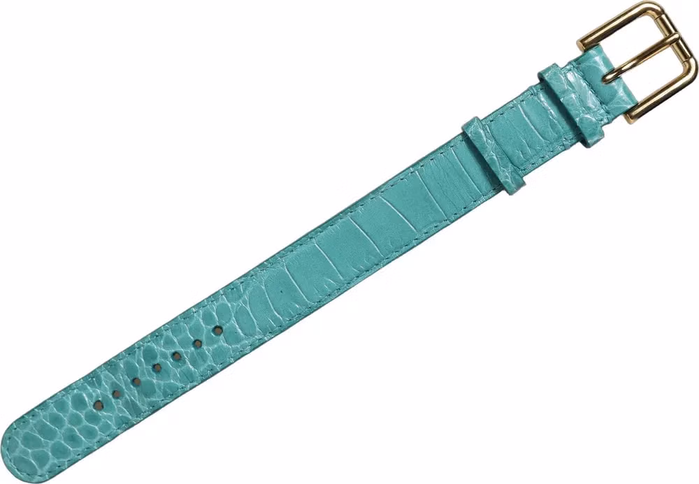 Blue Embossed Leather Gold Buckle Belt Strap Bracelet
