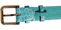 Blue Embossed Leather Gold Buckle Belt Strap Bracelet 4