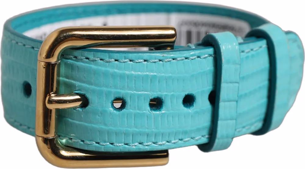 Blue Textured Leather Gold Buckle Belt Strap Bracelet
