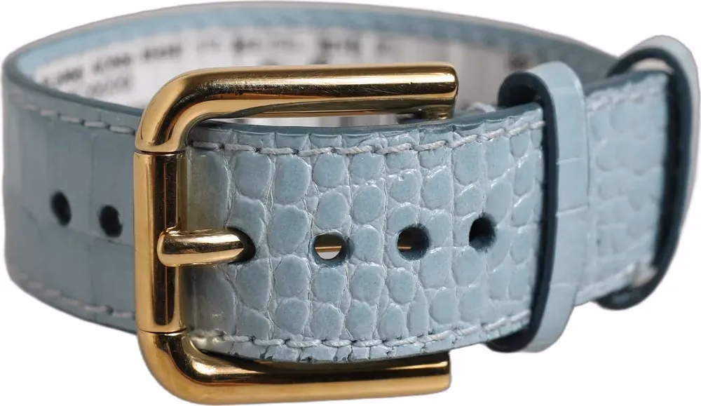 Blue Embossed Leather Gold Buckle Belt Strap Bracelet