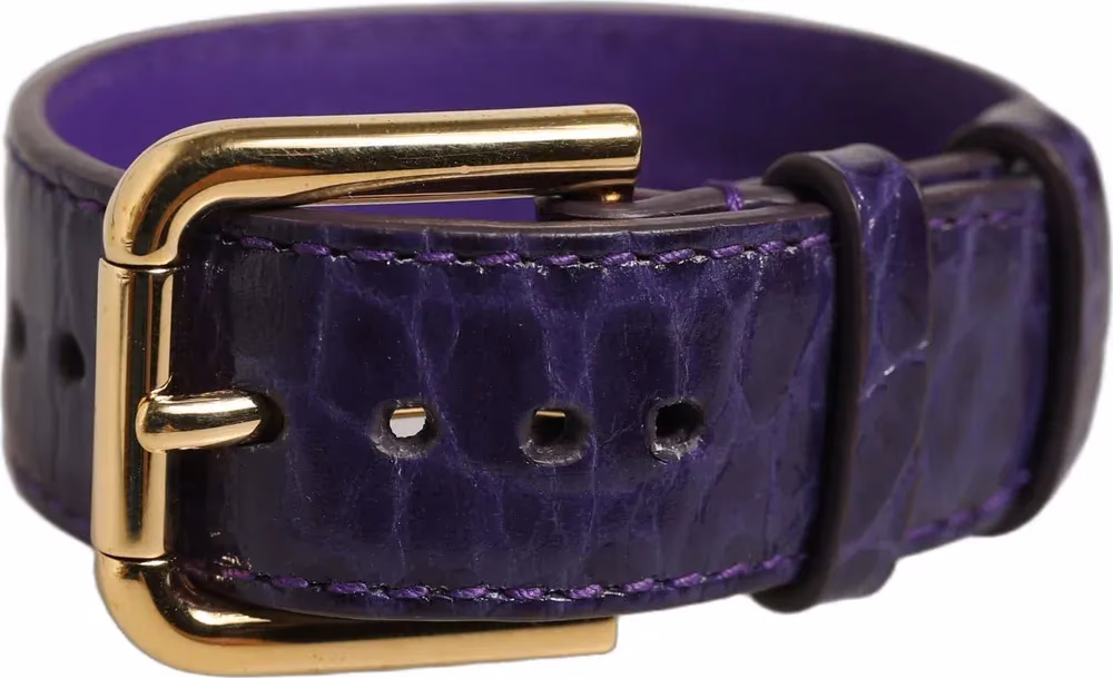Violet Embossed Leather Gold Buckle Belt Strap Bracelet