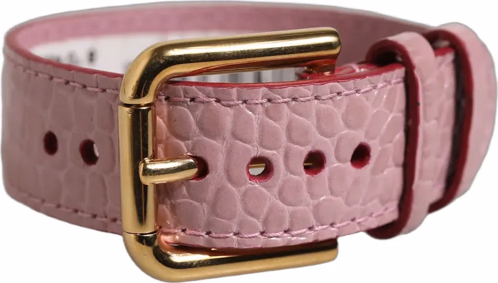 Pink Embossed Leather Gold Buckle Belt Strap Bracelet