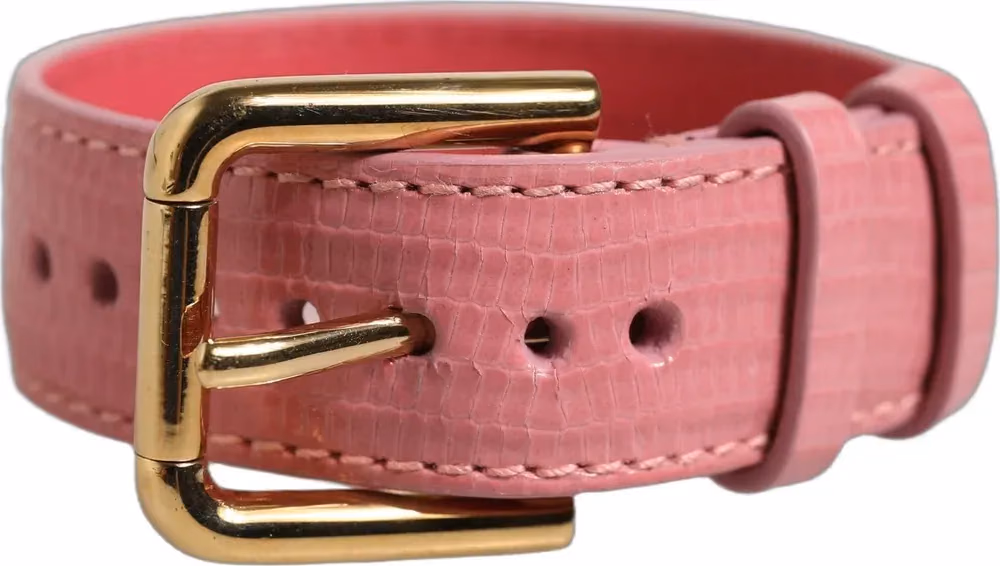Pink Textured Leather Gold Buckle Belt Strap Bracelet