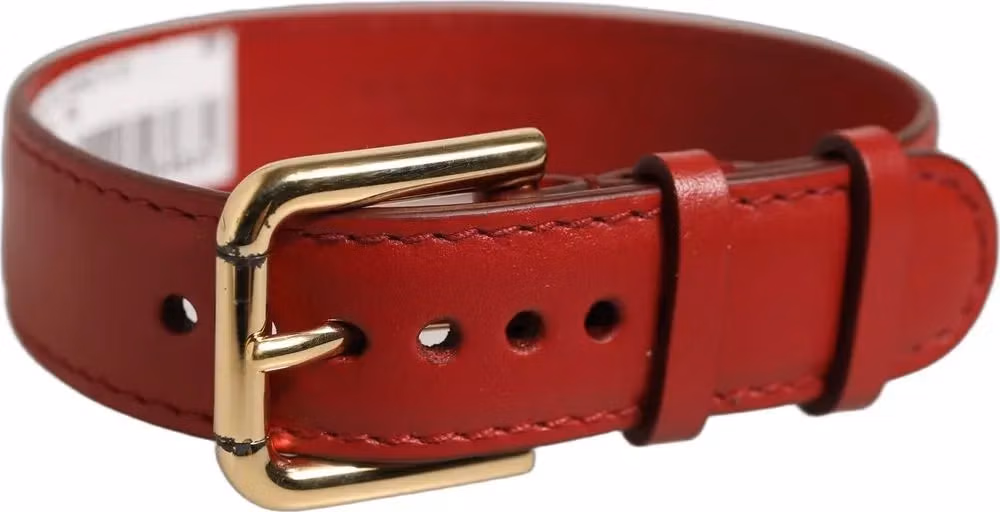 Red Calfskin Leather Gold Buckle Belt Strap Bracelet