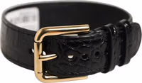 Black Textured Leather Gold Buckle Belt Strap Bracelet 1