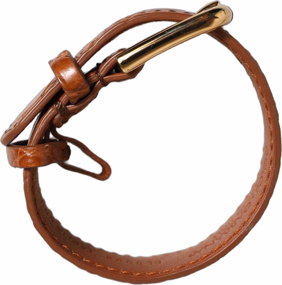 Brown Textured Leather Gold Buckle Belt Strap Bracelet