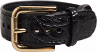 Black Textured Leather Gold Buckle Belt Strap Bracelet 5