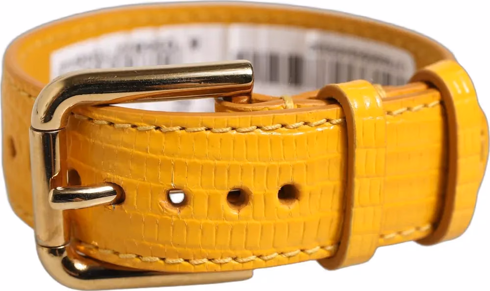 Yellow Textured Leather Gold Buckle Belt Strap Bracelet