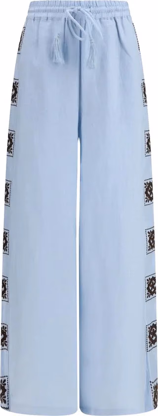 Blue Linen Casual Pants