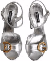 Silver Logo Ankle Strap Heels Sandals Shoes 2
