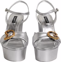 Silver Logo Ankle Strap Heels Sandals Shoes 3