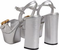 Silver Logo Ankle Strap Heels Sandals Shoes 4
