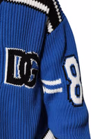 Blue Cotton Logo Patch Ribbed Knit Cardigan Sweater 2