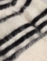 Black White Striped Angora Knitted Beanie One Size Hat 1