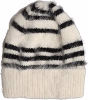 Black White Striped Angora Knitted Beanie One Size Hat 2