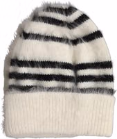 Black White Striped Angora Knitted Beanie One Size Hat 3
