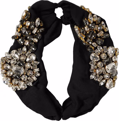 Black Silk Crystal Embellishment One Size Headband