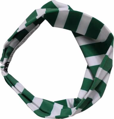 Green White Stripes Nylon Head Wrap One Size Headband