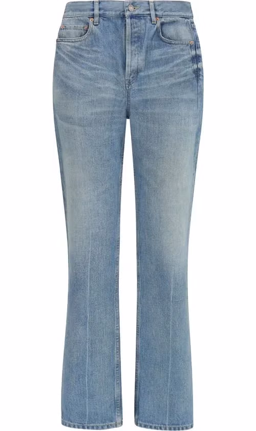 Blue Cotton Straight-Leg Jeans