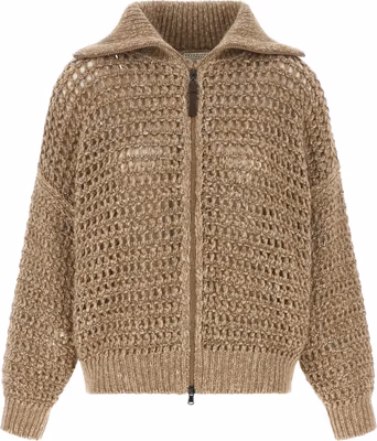 Beige Elastane Cardigan
