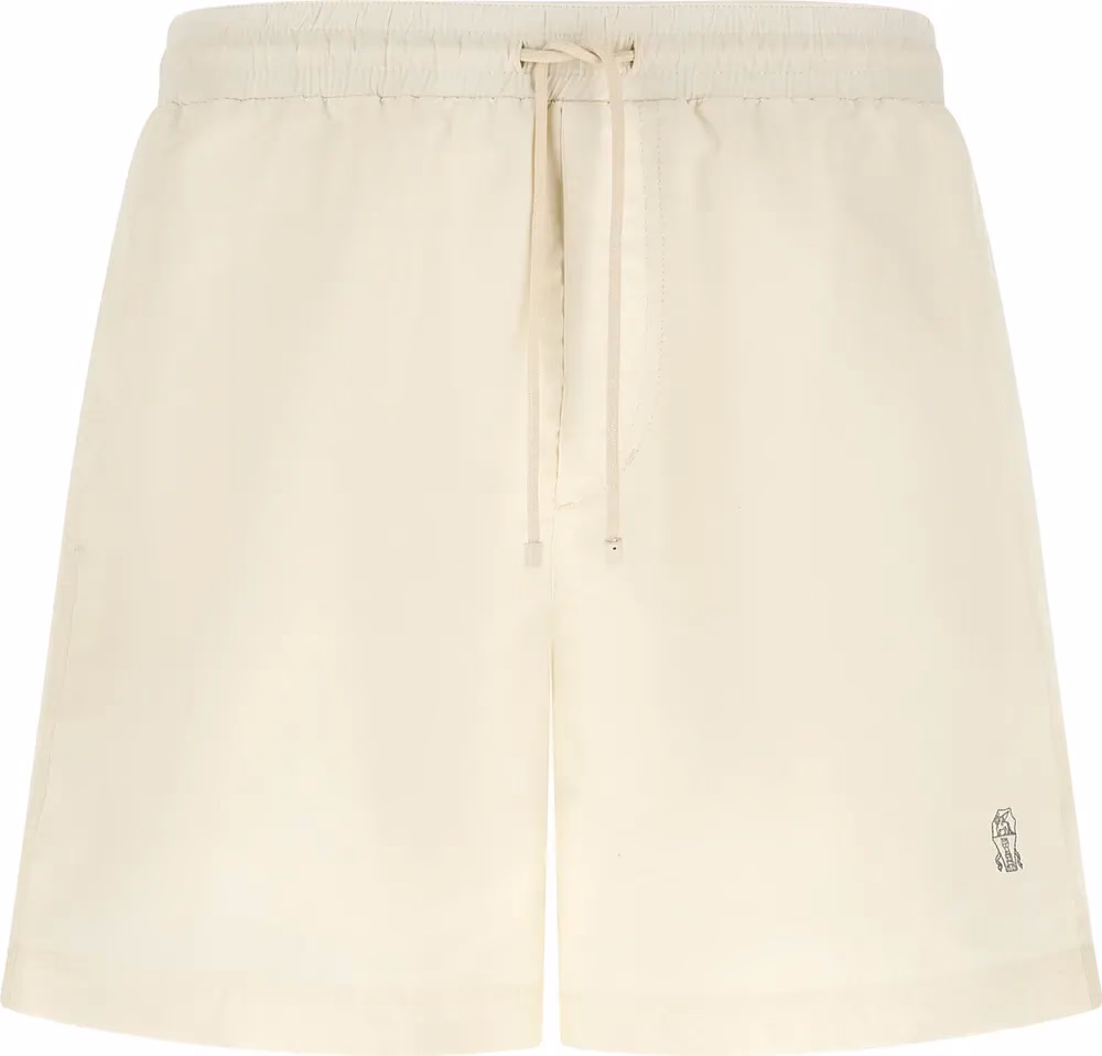 White Polyester Swim Shorts