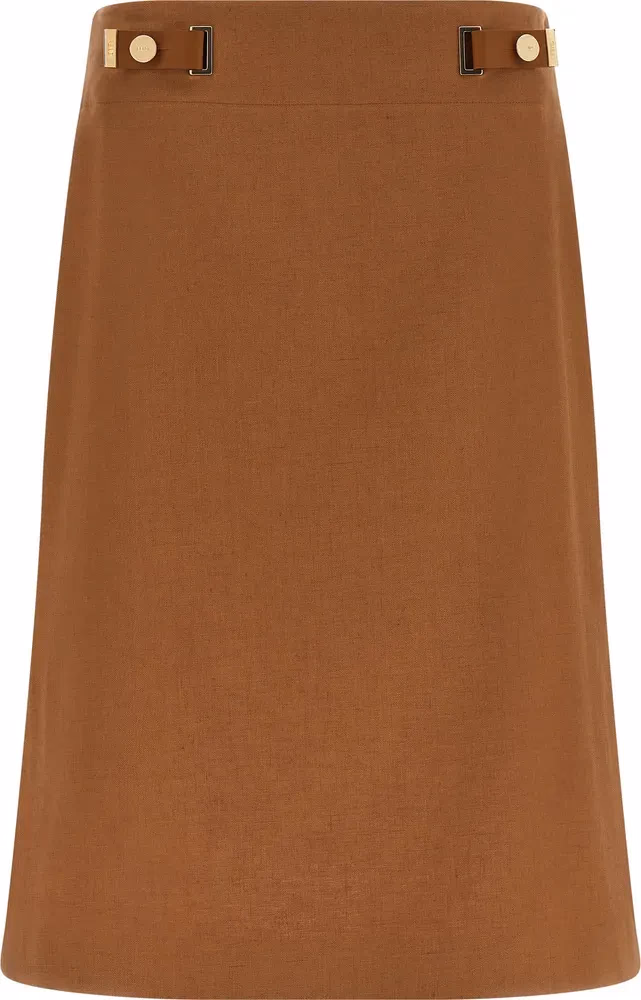 Brown Linen Midi Skirt