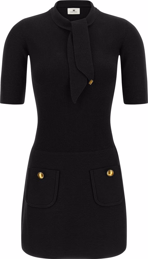Black Viscose Short Dress