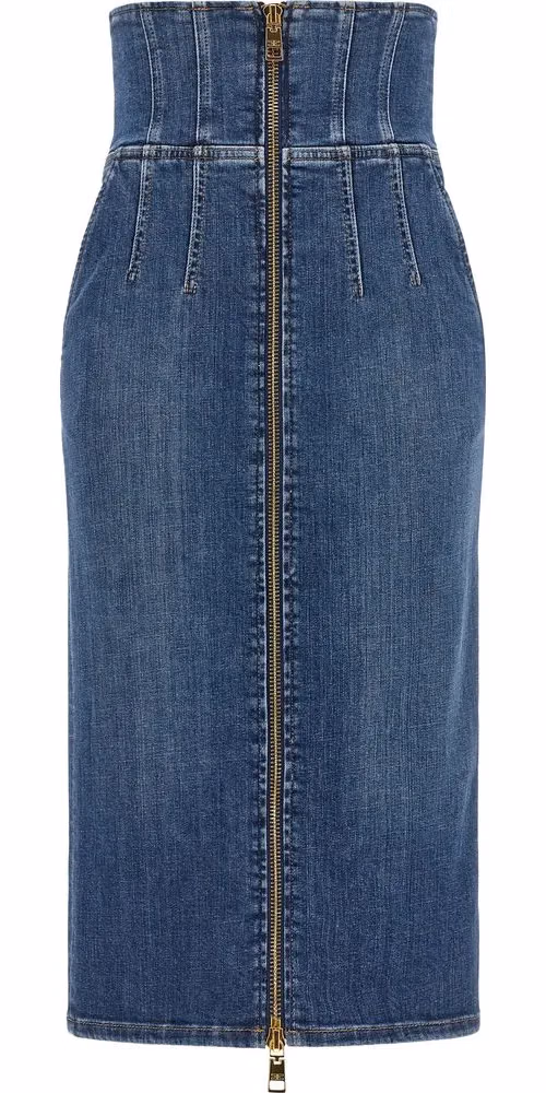 Blue Cotton Midi Skirt