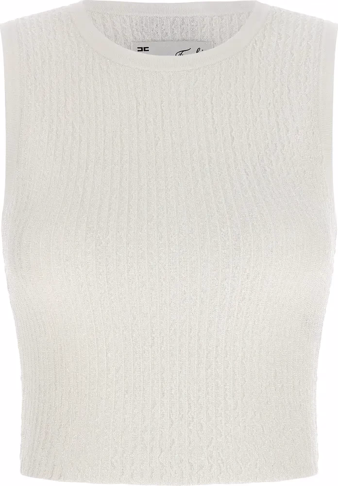 White Viscose Sleeveles T-Shirt