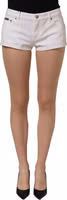 White Cotton Low Rise Denim Hot Pants Shorts 2