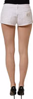 White Cotton Low Rise Denim Hot Pants Shorts 4