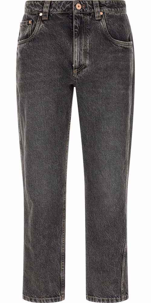 Gray Cotton Straight-Leg Jeans