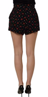 Black Floral High Rise Women Hot Pants Shorts 4