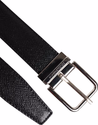 Black Calf Leather Classic Silver Buckle Belt