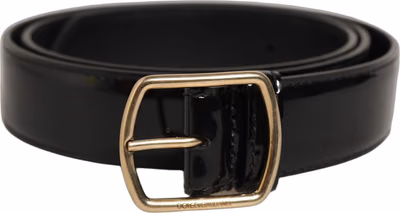 Black Patent Leather Gold Metal Buckle Belt