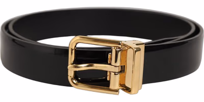 Black Classic Leather Gold Tone Buckle Belt