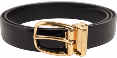 Black Classic Leather Gold Tone Buckle Belt
