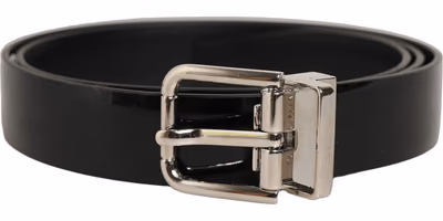 Black Classic Leather Silver Tone Buckle Belt